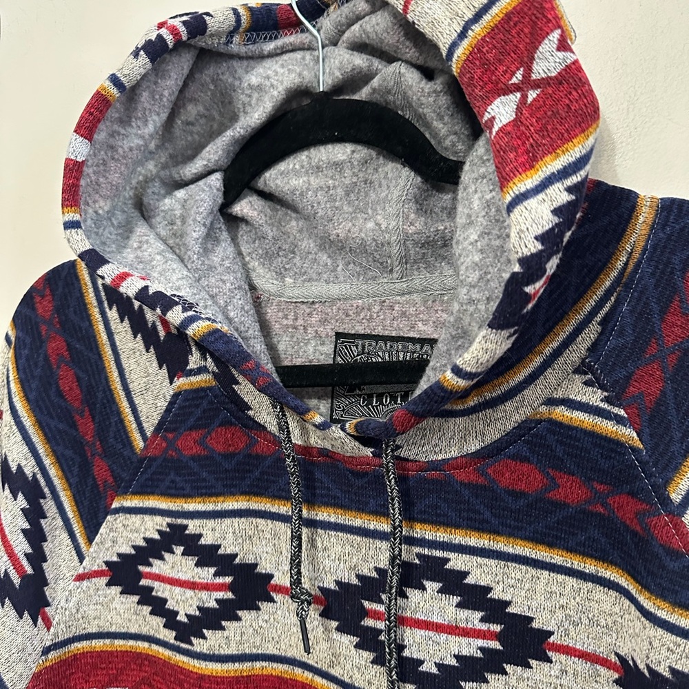 Brooklyn Cloth Aztec Southwestern Pattern Hooded Sweater - Red, Blue, Gray